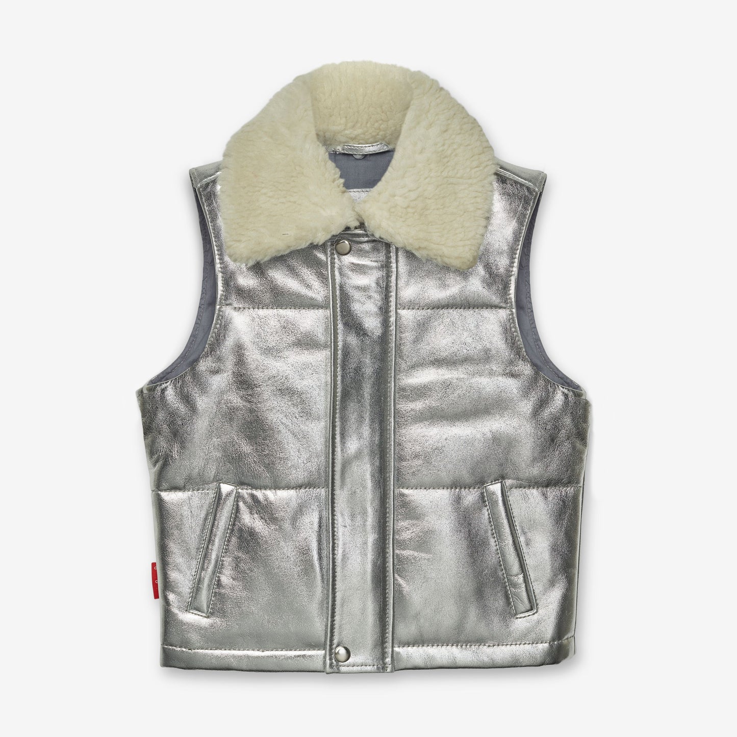 Moonlight Silver Leather Padded Zip Front Gilet