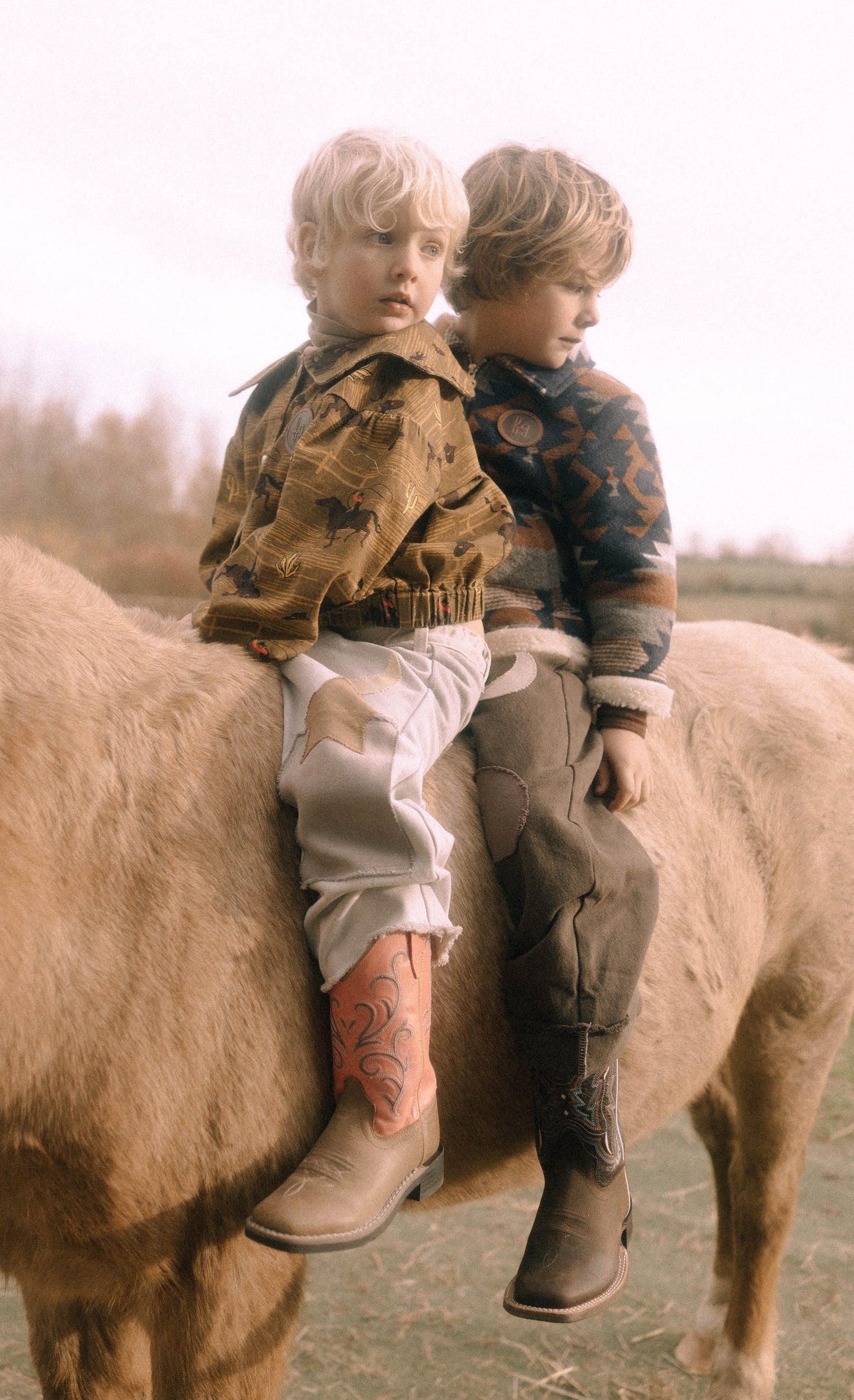 The Prairie Royal Boot – Washed Bluey Brown & Brown with Embroidery