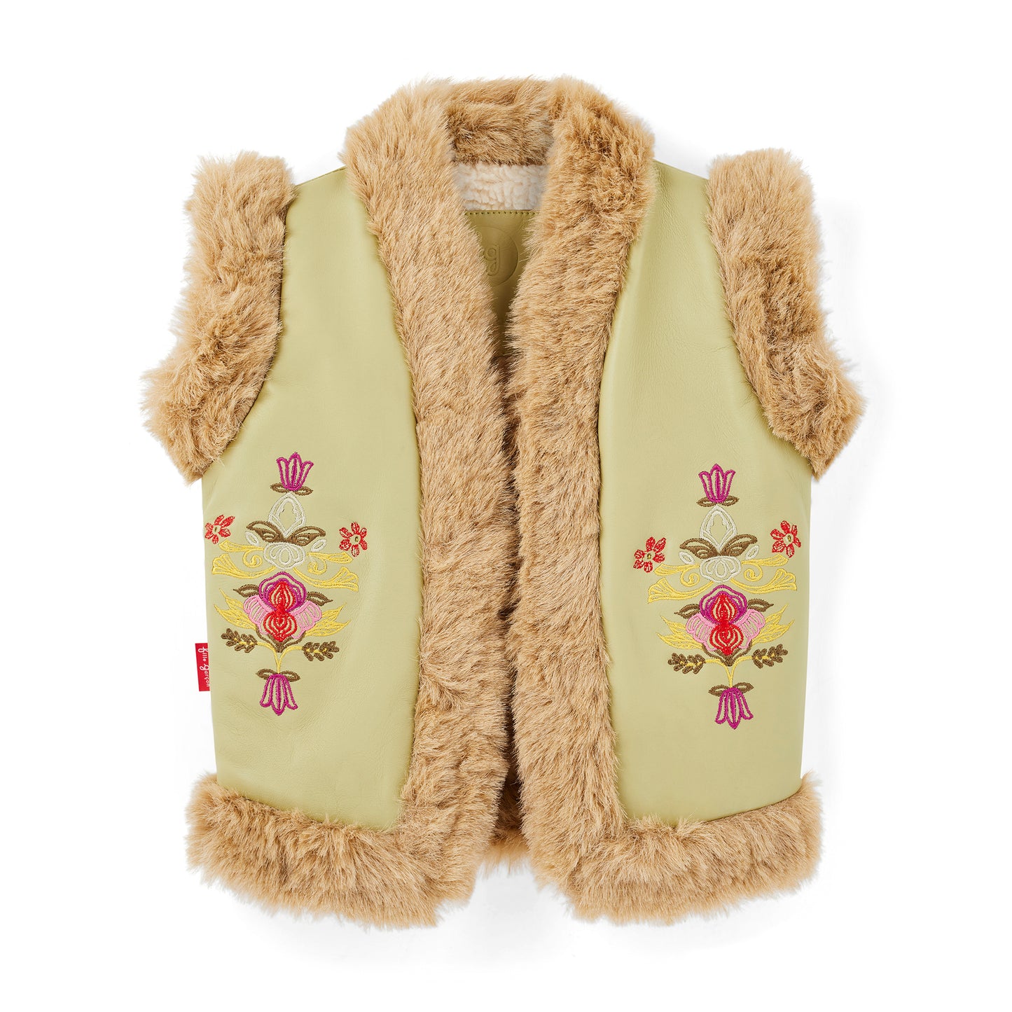 Boho Fur Nappa Leather Vest Sage