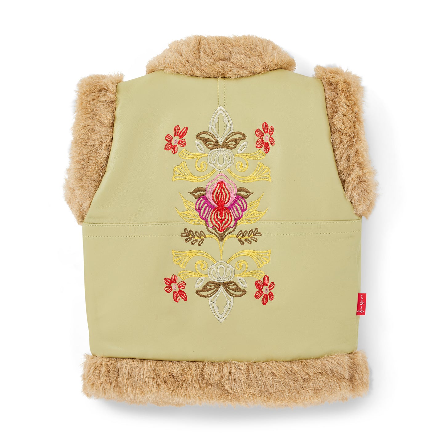 Boho Fur Nappa Leather Vest Sage