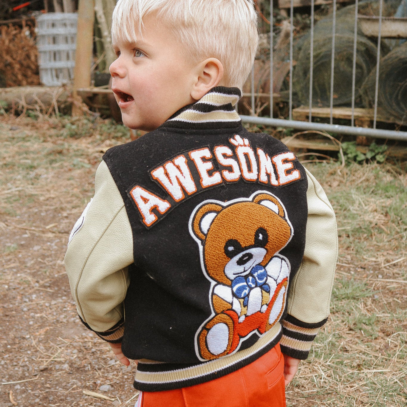 Awesome Letterman Jacket Zip Front Black