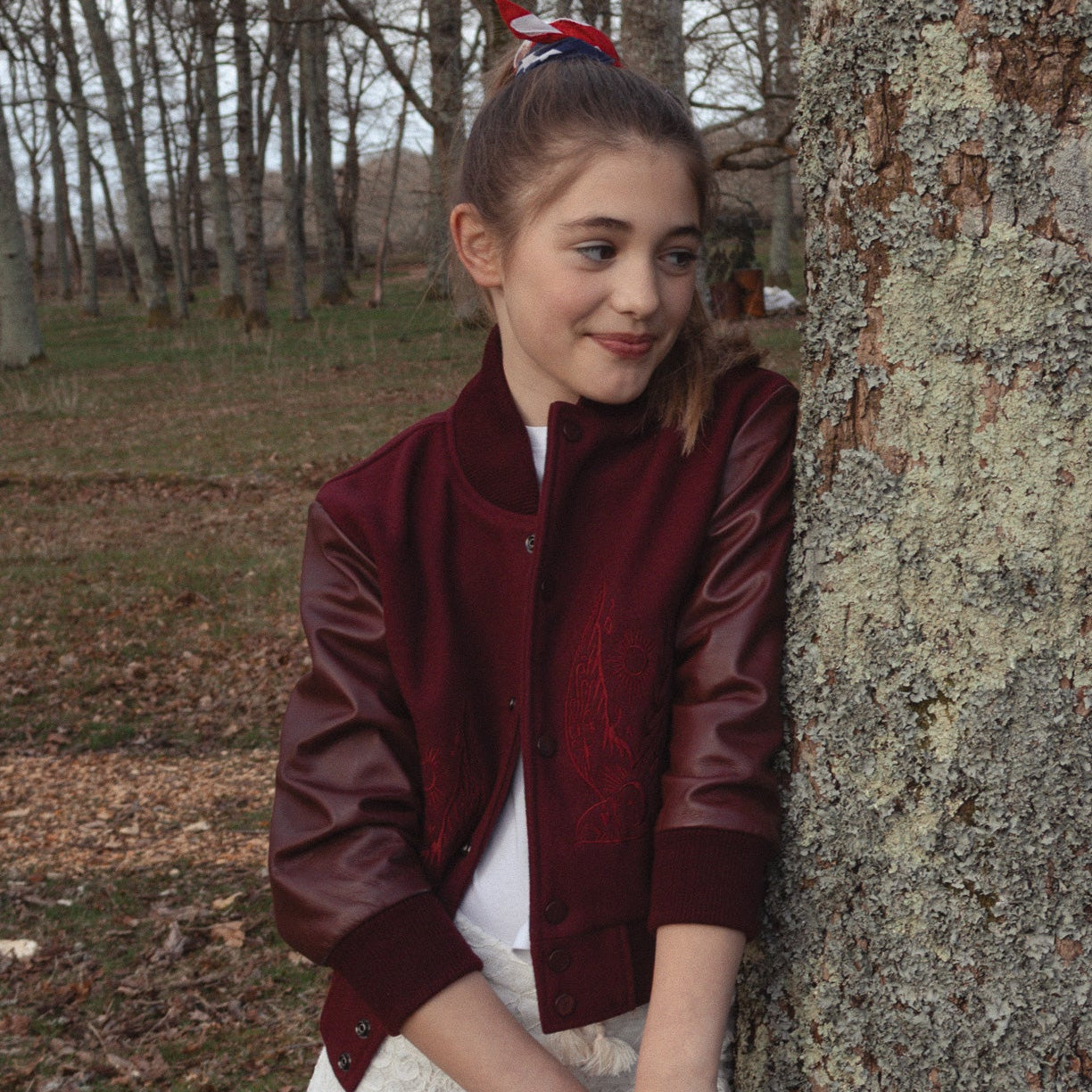Wild and Free Letterman Maroon Wool and Leather