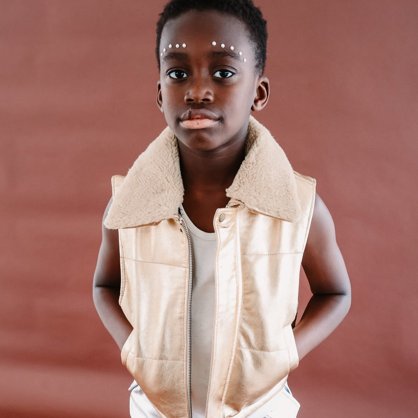 Starlight Gold Leather Padded Zip Front Gilet