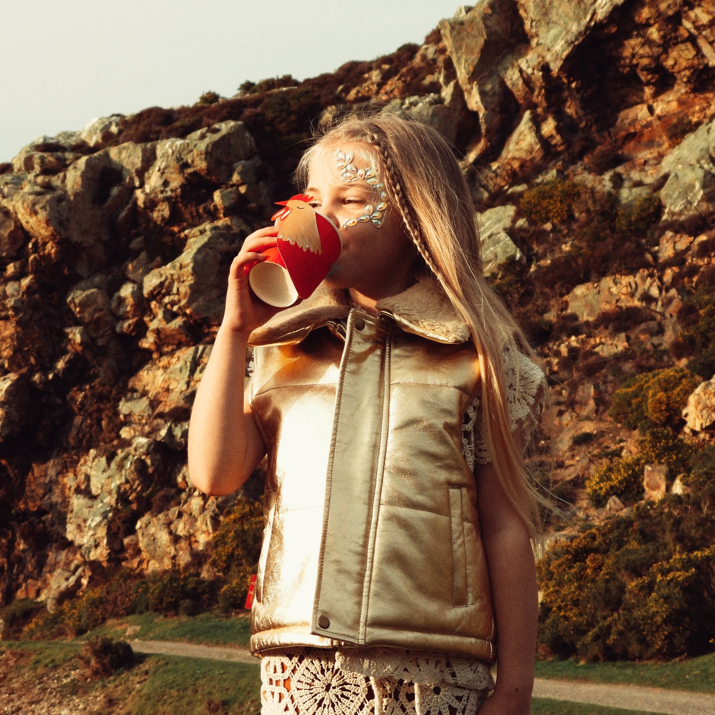 Starlight Gold Leather Padded Zip Front Gilet
