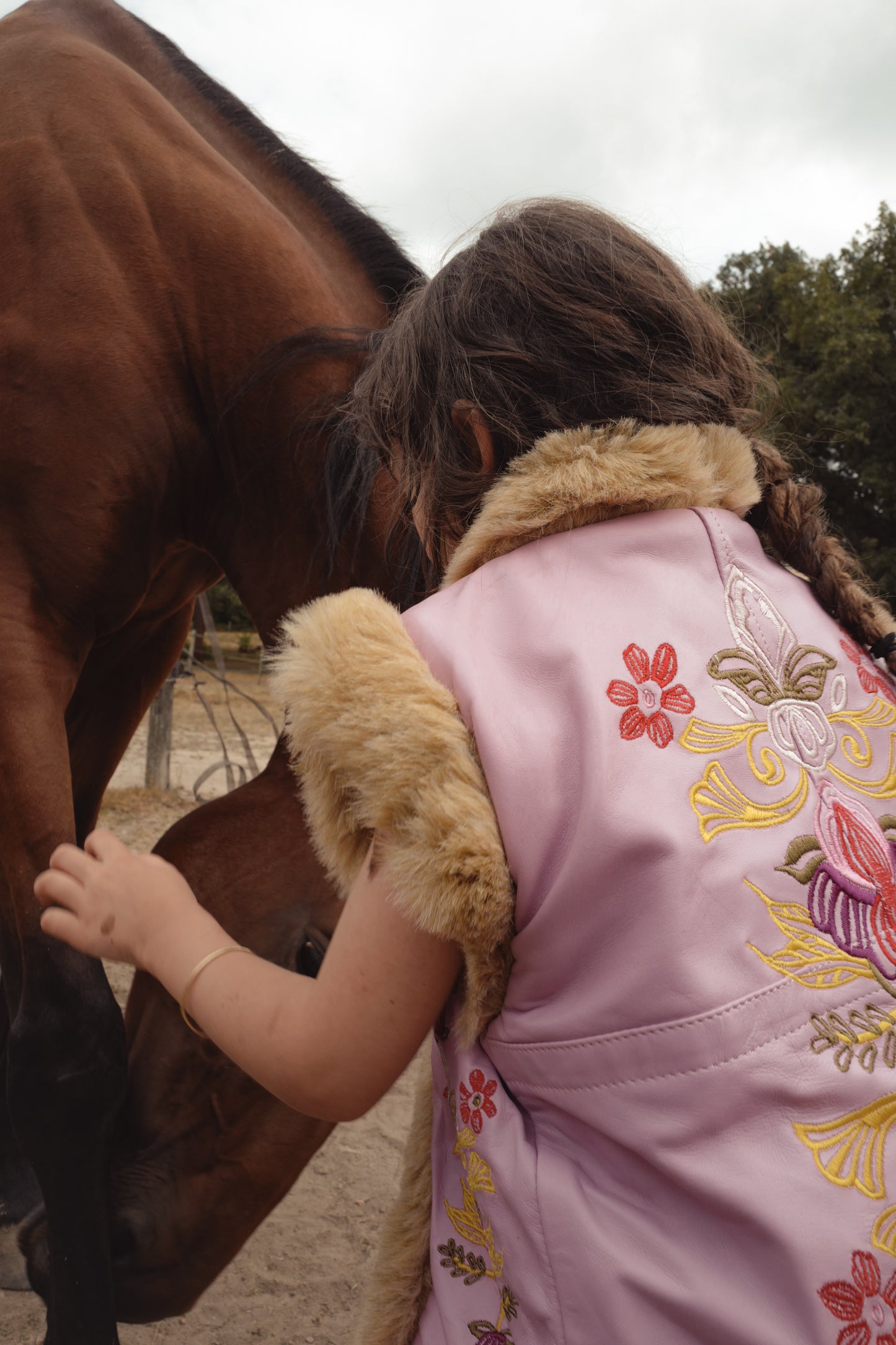 Boho Fur Nappa Leather Vest Sage