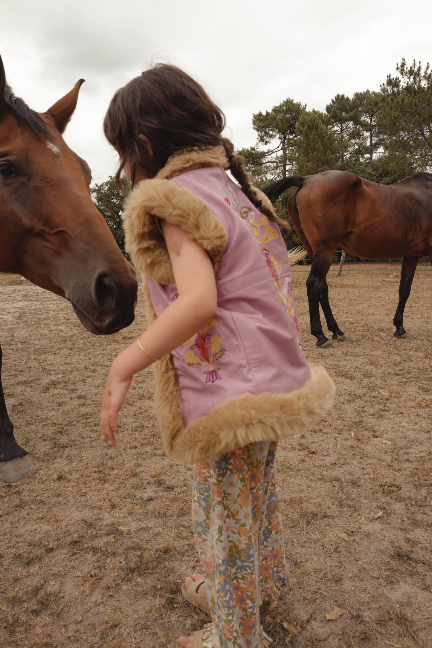 Boho Fur Nappa Leather Vest Sage