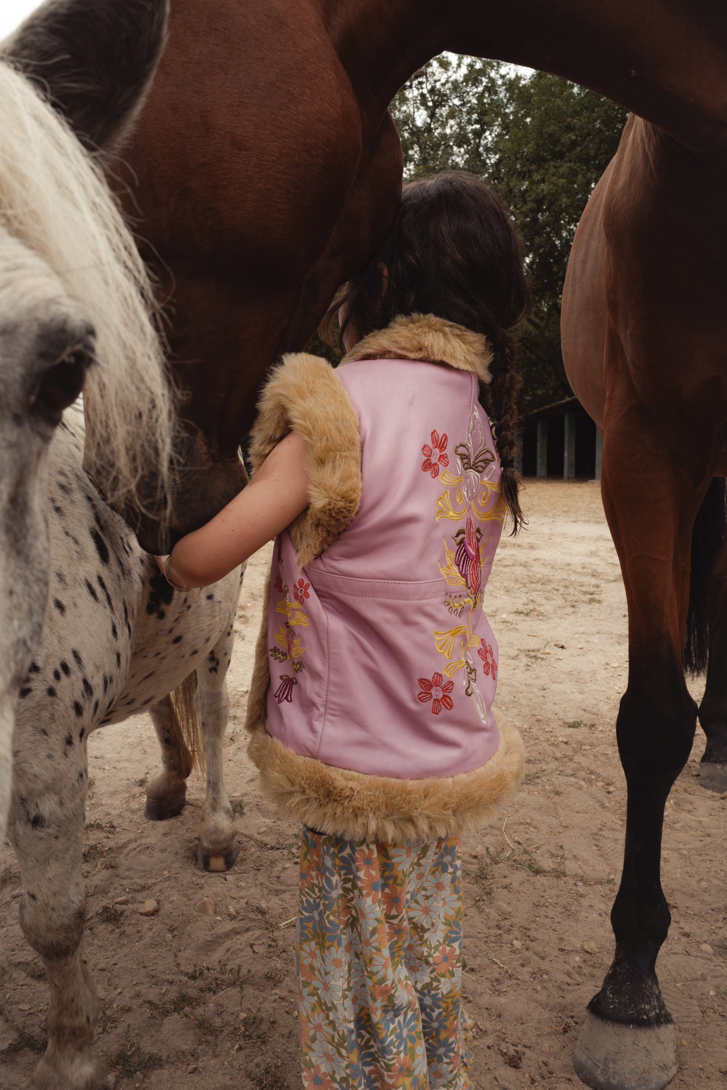 Boho Fur Nappa Leather Vest Sage