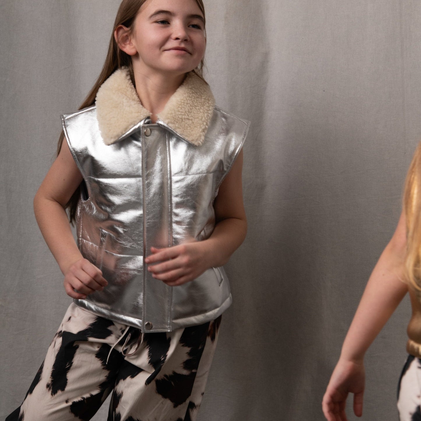 Moonlight Silver Leather Padded Zip Front Gilet
