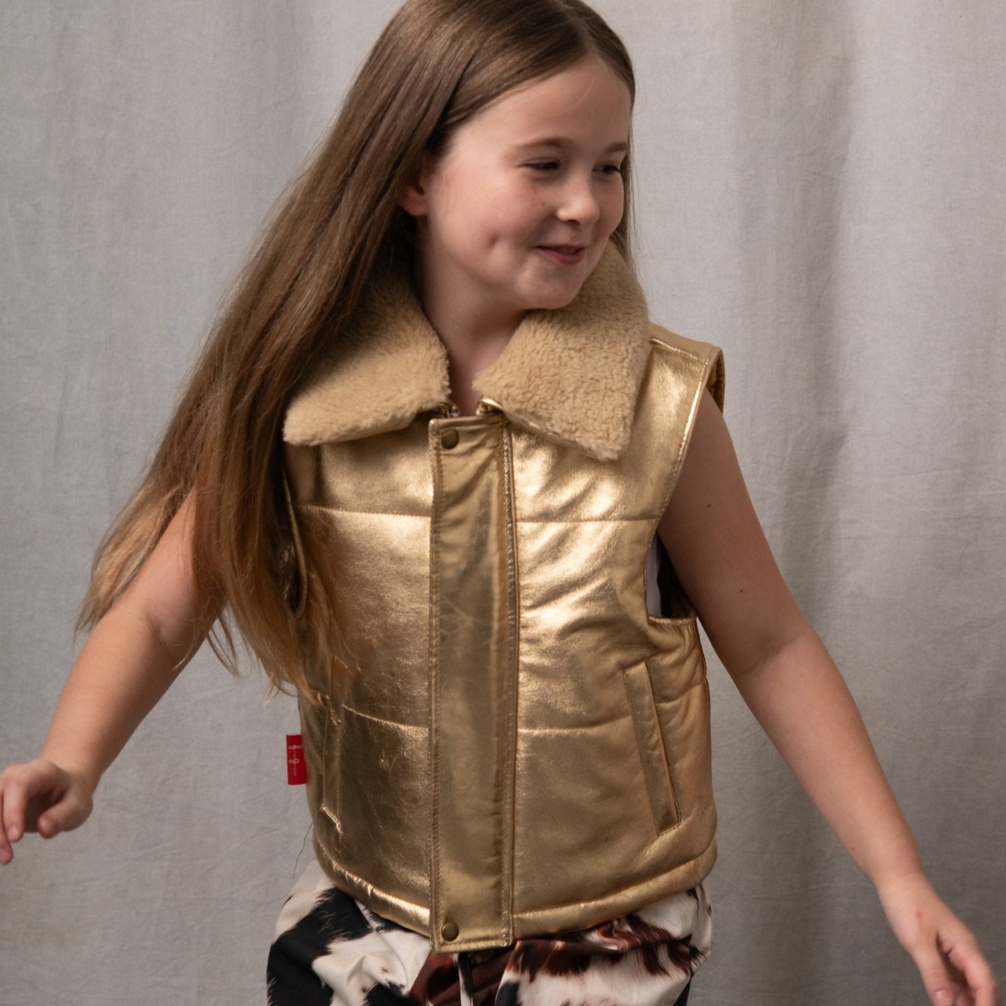 Starlight Gold Leather Padded Zip Front Gilet