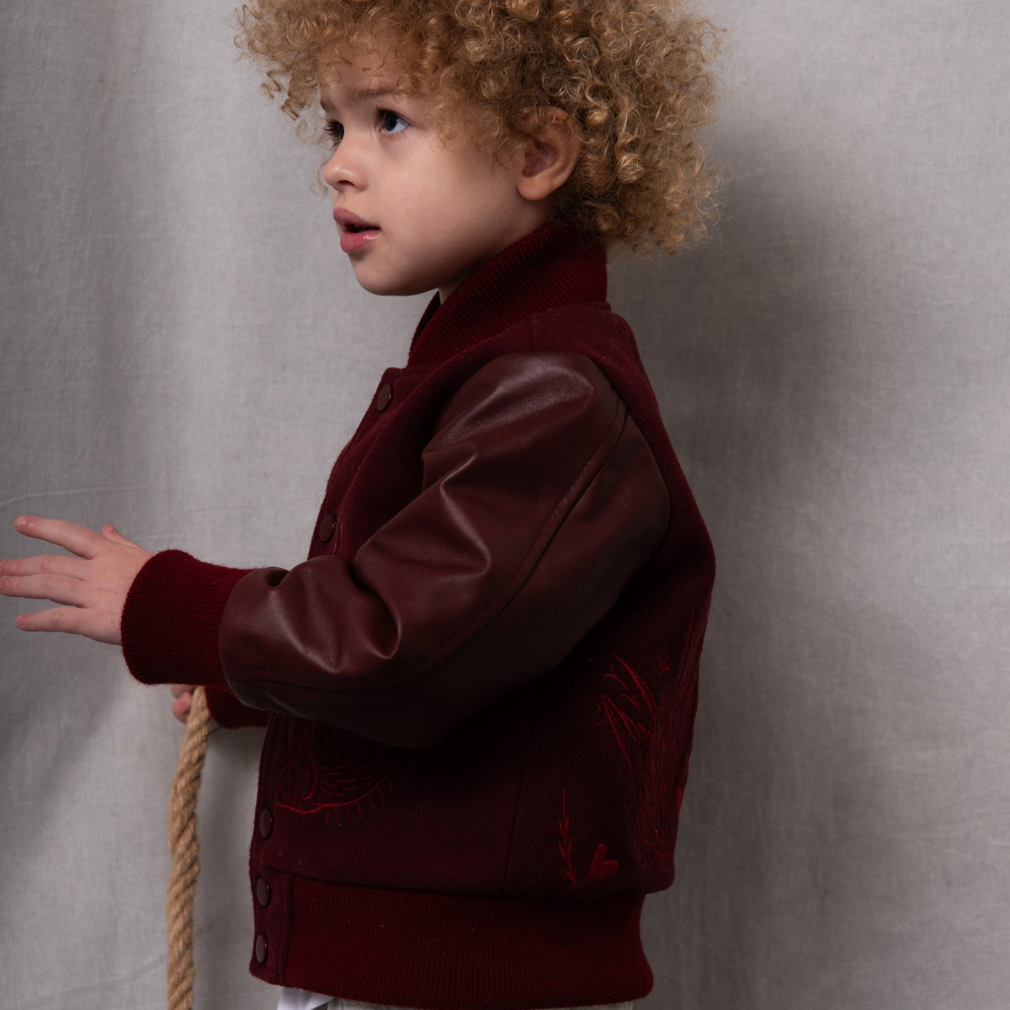 Wild and Free Letterman Maroon Wool and Leather
