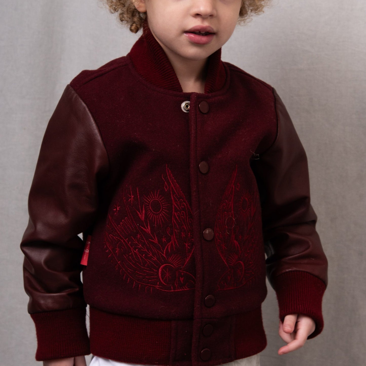 Wild and Free Letterman Maroon Wool and Leather