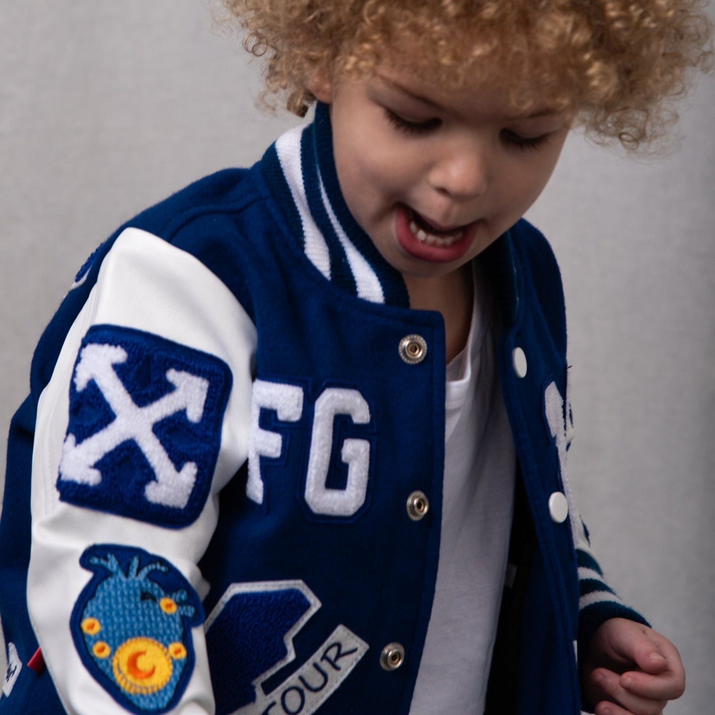 Awesome Letterman Jacket Snap Front Blue