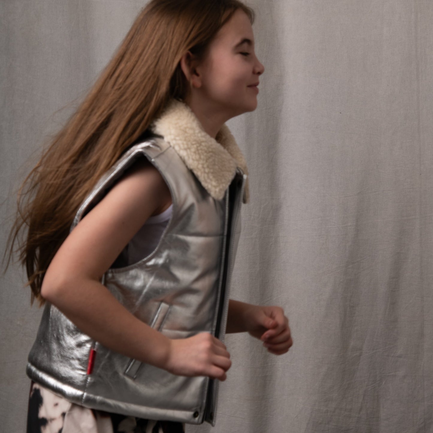 Moonlight Silver Leather Padded Zip Front Gilet