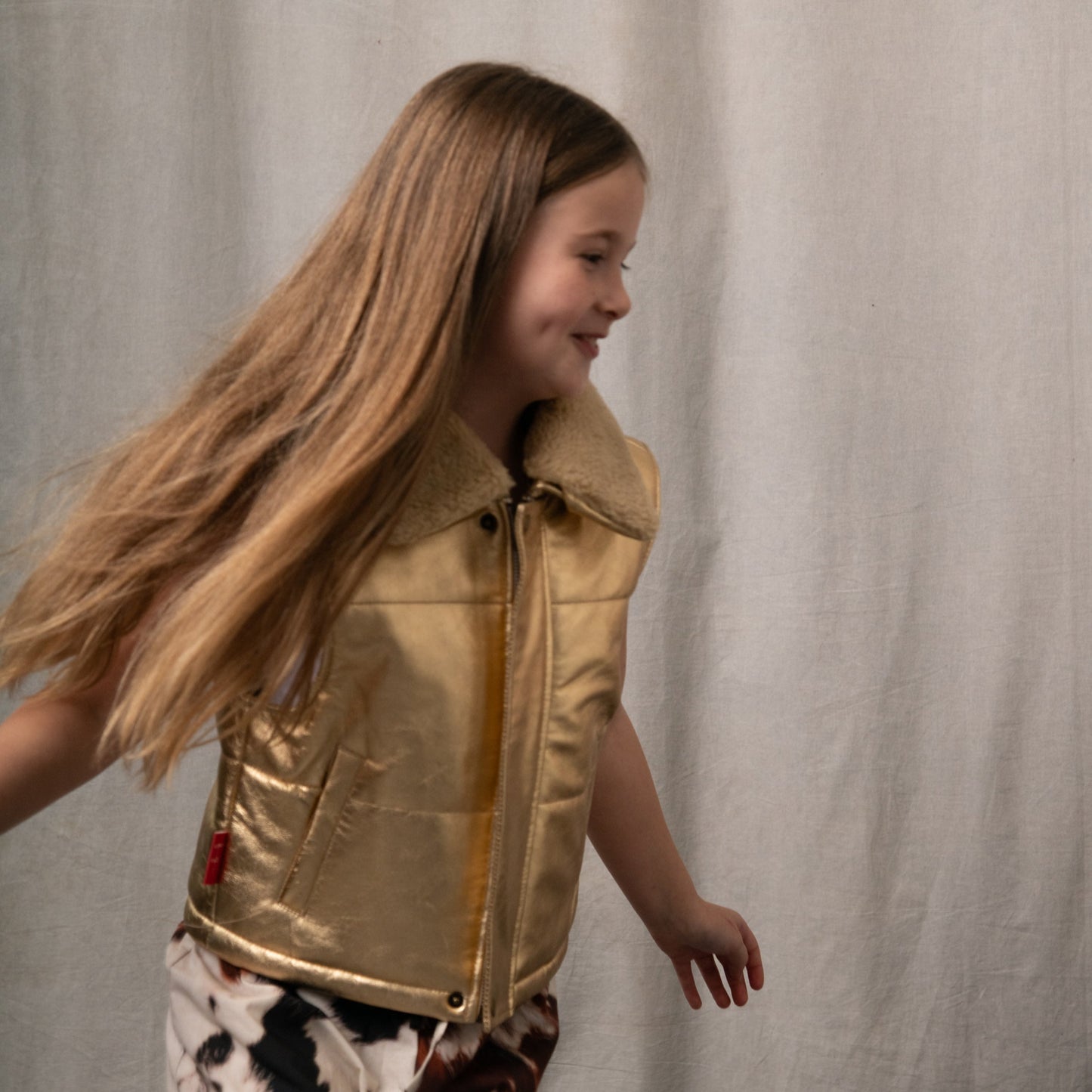 Starlight Gold Leather Padded Zip Front Gilet