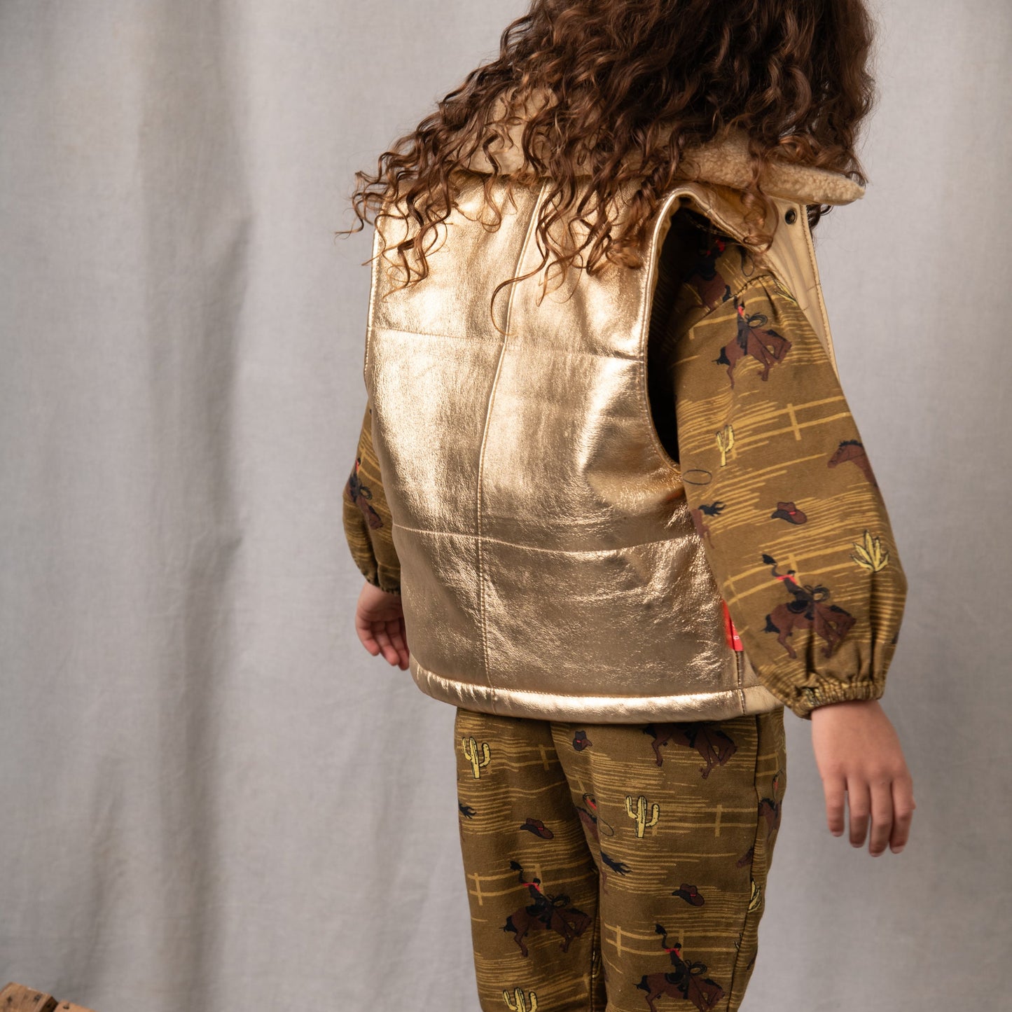 Starlight Gold Leather Padded Zip Front Gilet