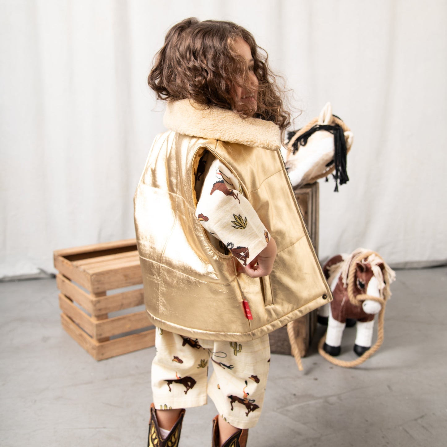 Starlight Gold Leather Padded Zip Front Gilet