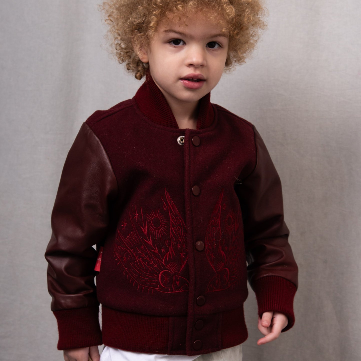 Wild and Free Letterman Maroon Wool and Leather