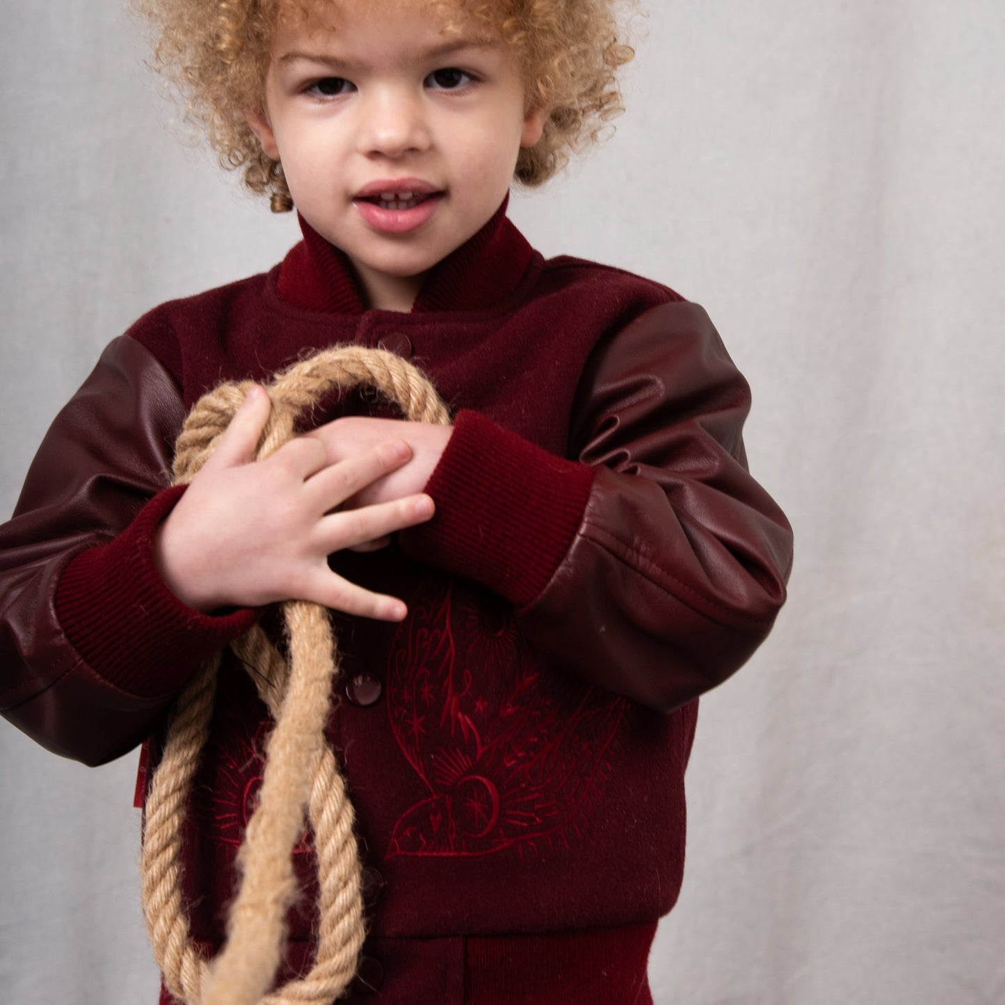 Wild and Free Letterman Maroon Wool and Leather