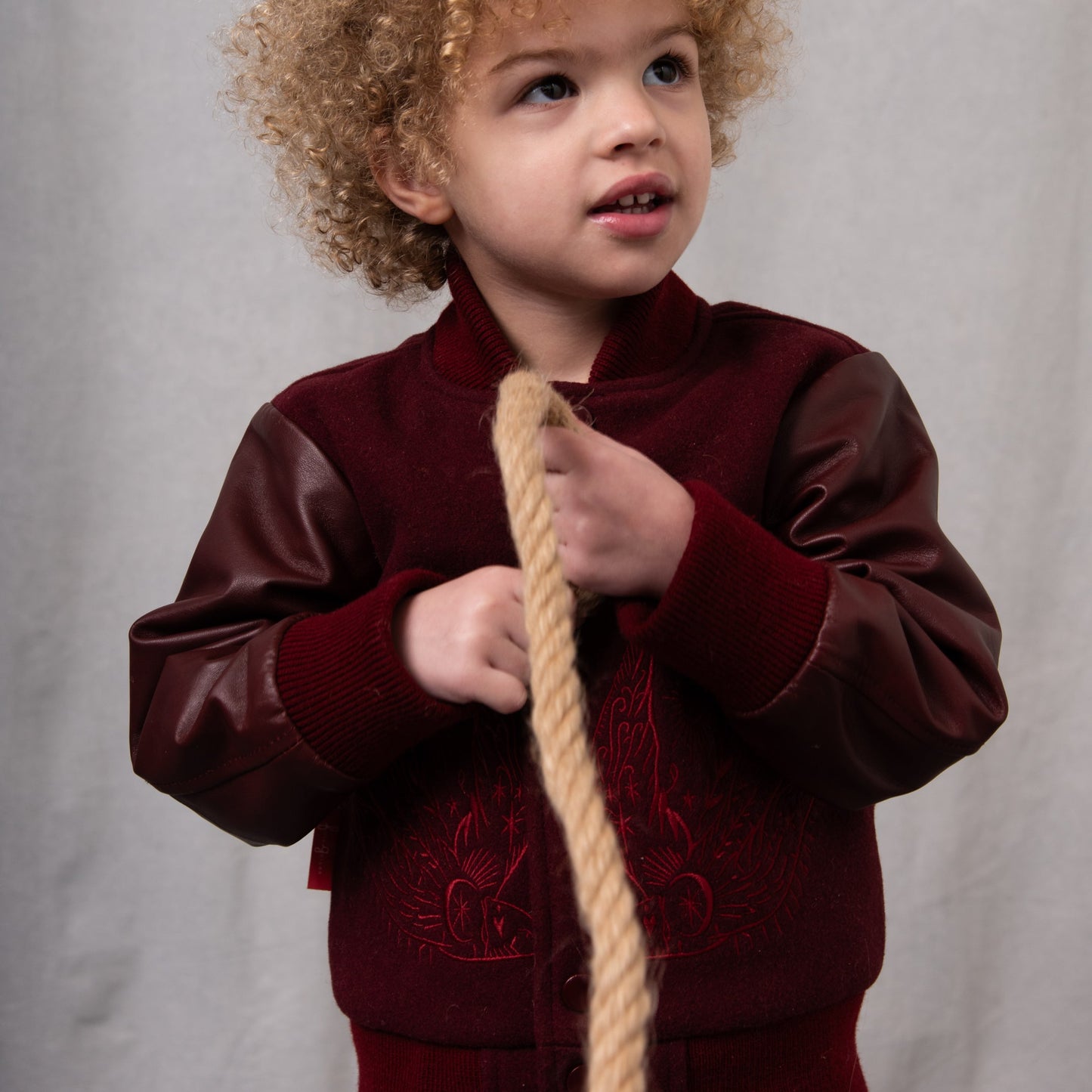Wild and Free Snap Front Wool and Leather Jacket Maroon