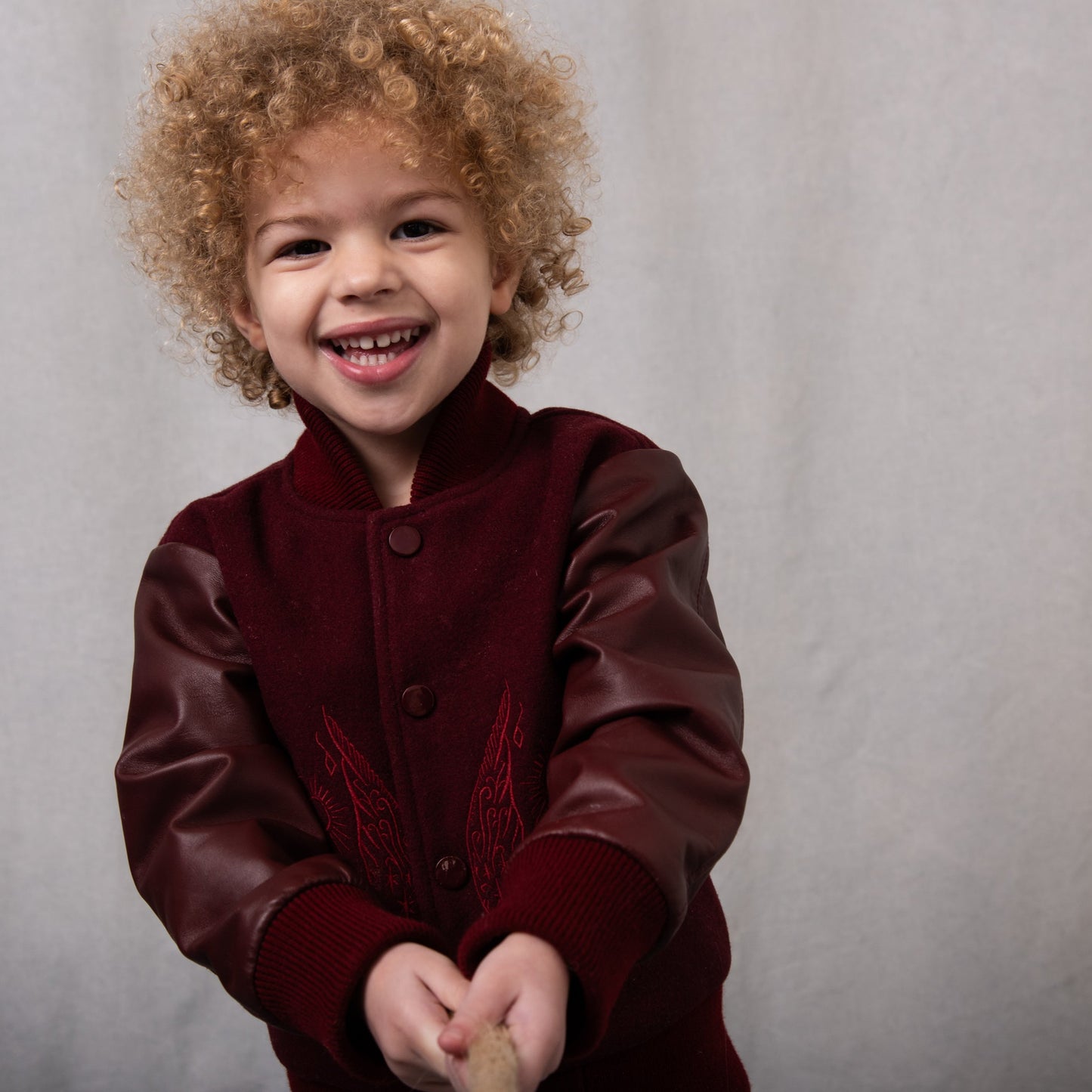 Wild and Free Snap Front Wool and Leather Jacket Maroon