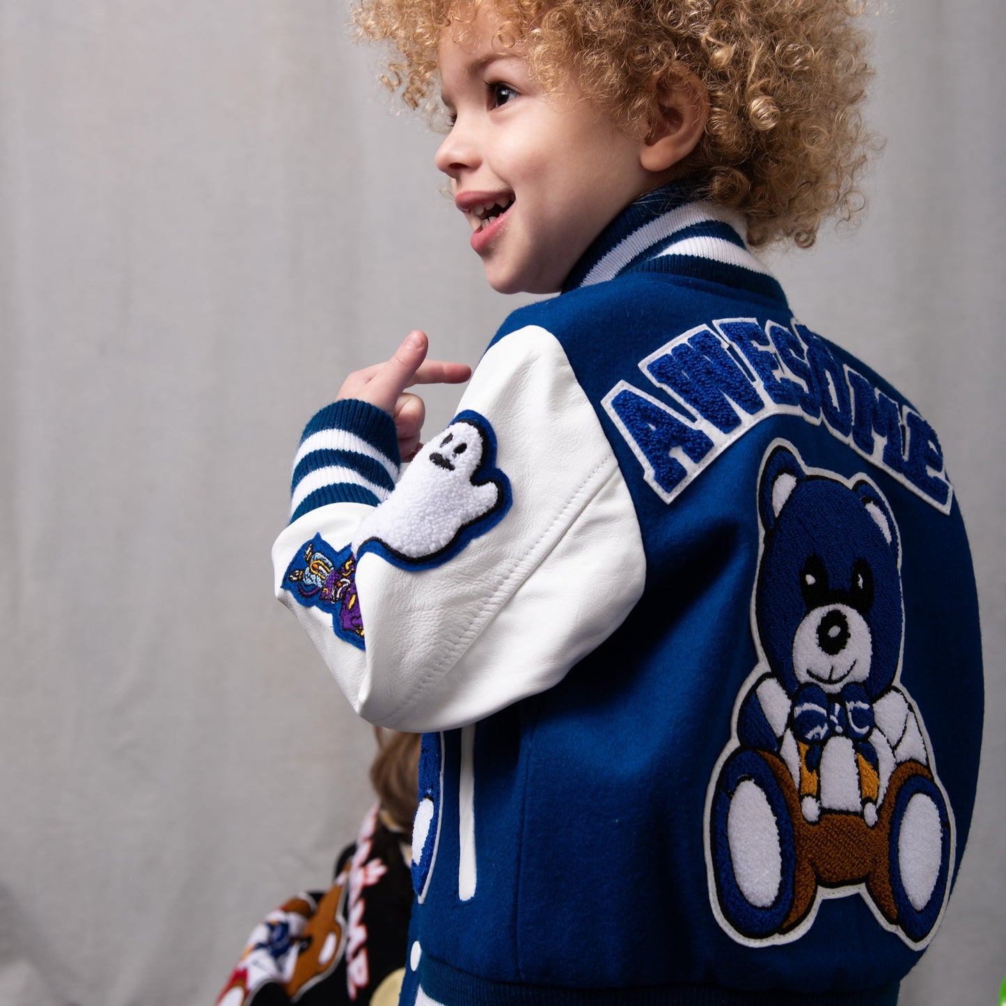 Awesome Letterman Jacket Snap Front Blue
