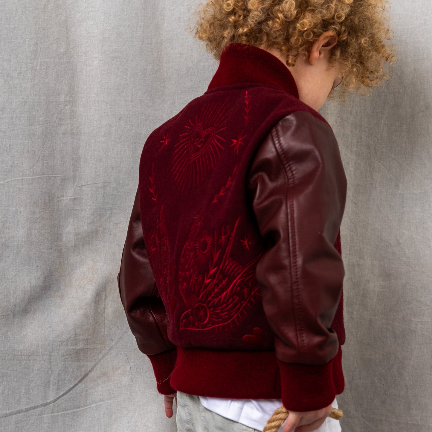 Wild and Free Letterman Maroon Wool and Leather