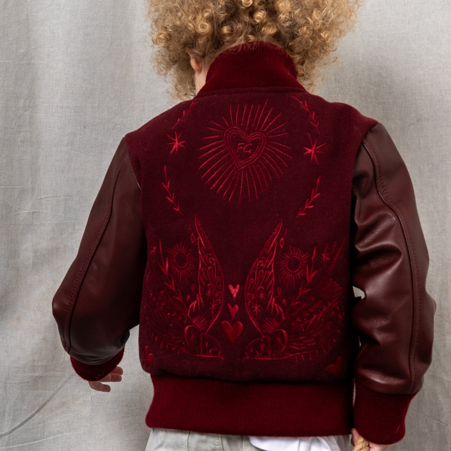 Wild and Free Letterman Maroon Wool and Leather