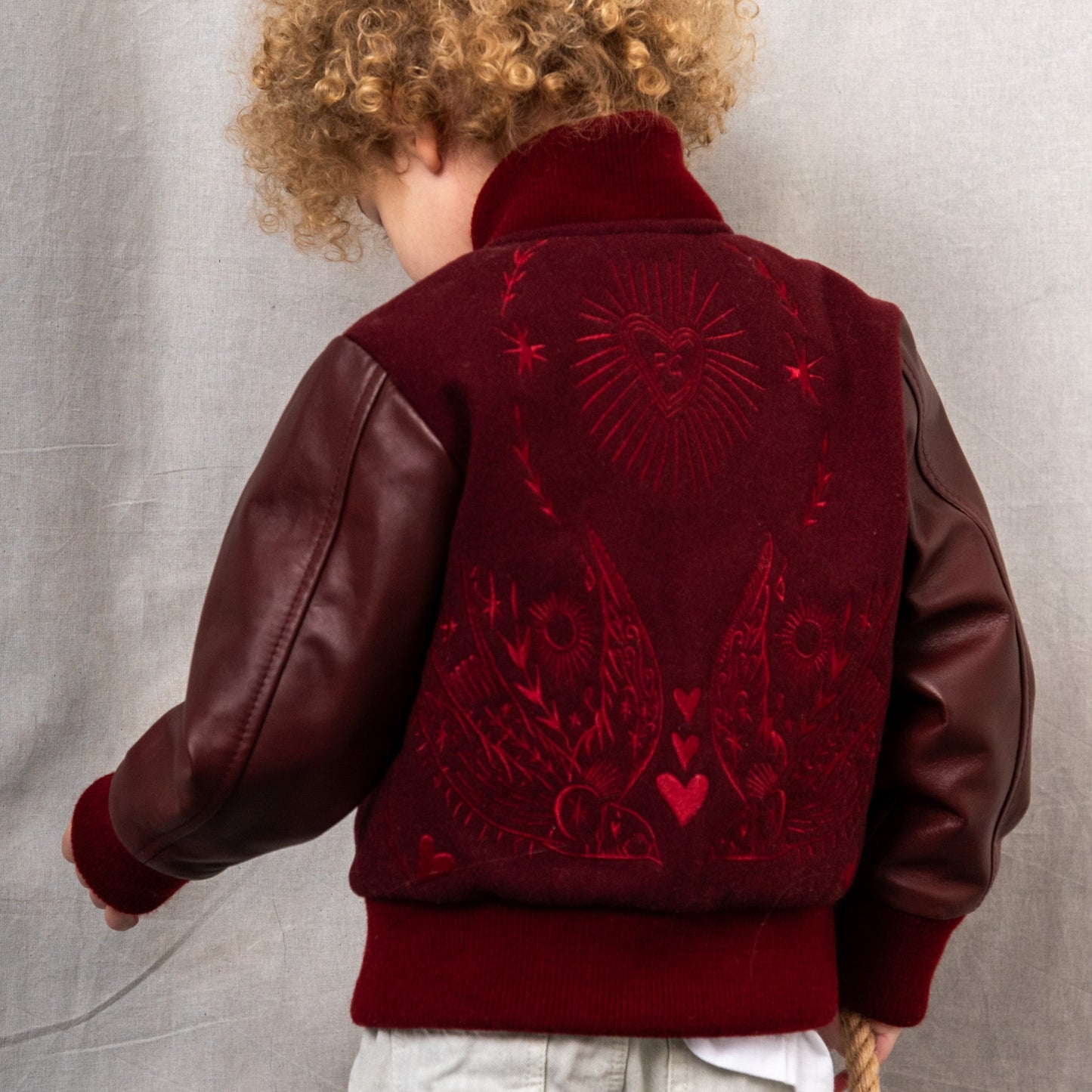 Wild and Free Letterman Maroon Wool and Leather