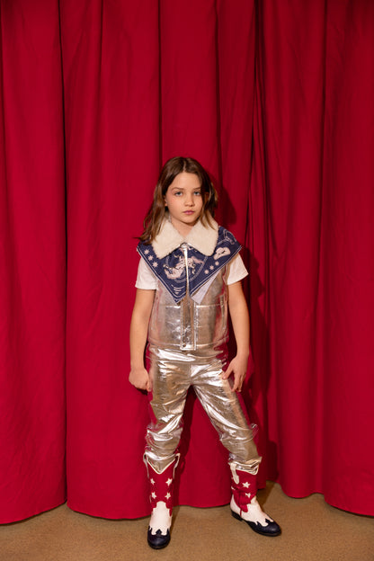 Moonlight Silver Leather Padded Zip Front Gilet