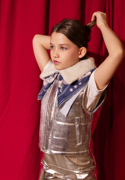 Moonlight Silver Leather Padded Zip Front Gilet