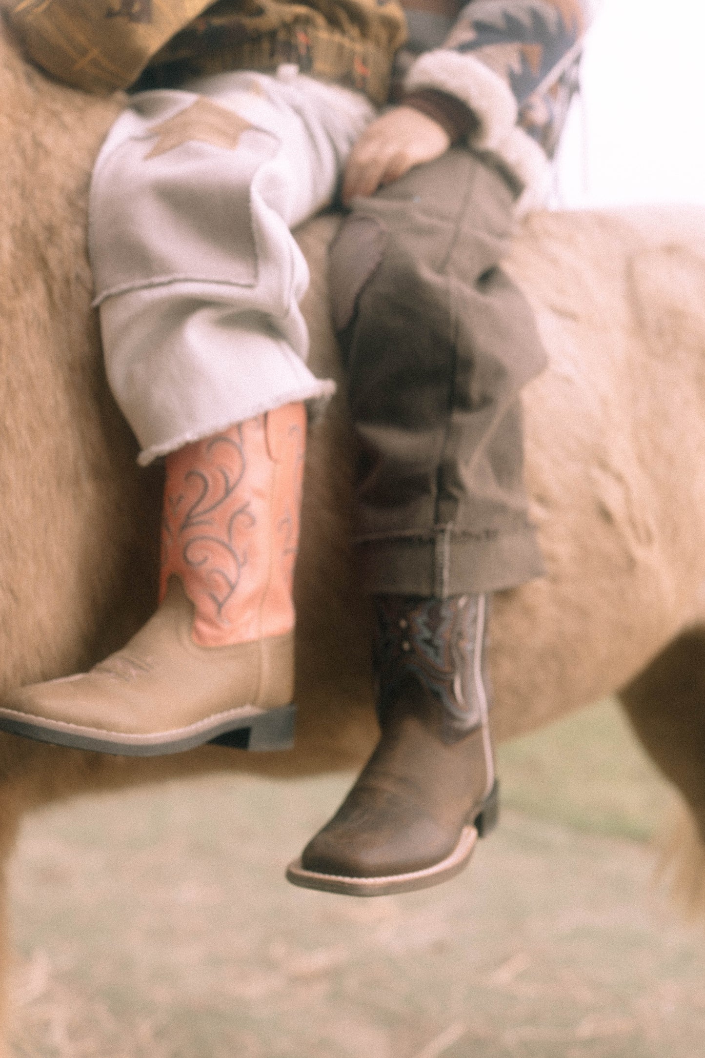 The Prairie Rose Boot – Pink & Tan with Blue Embroidery