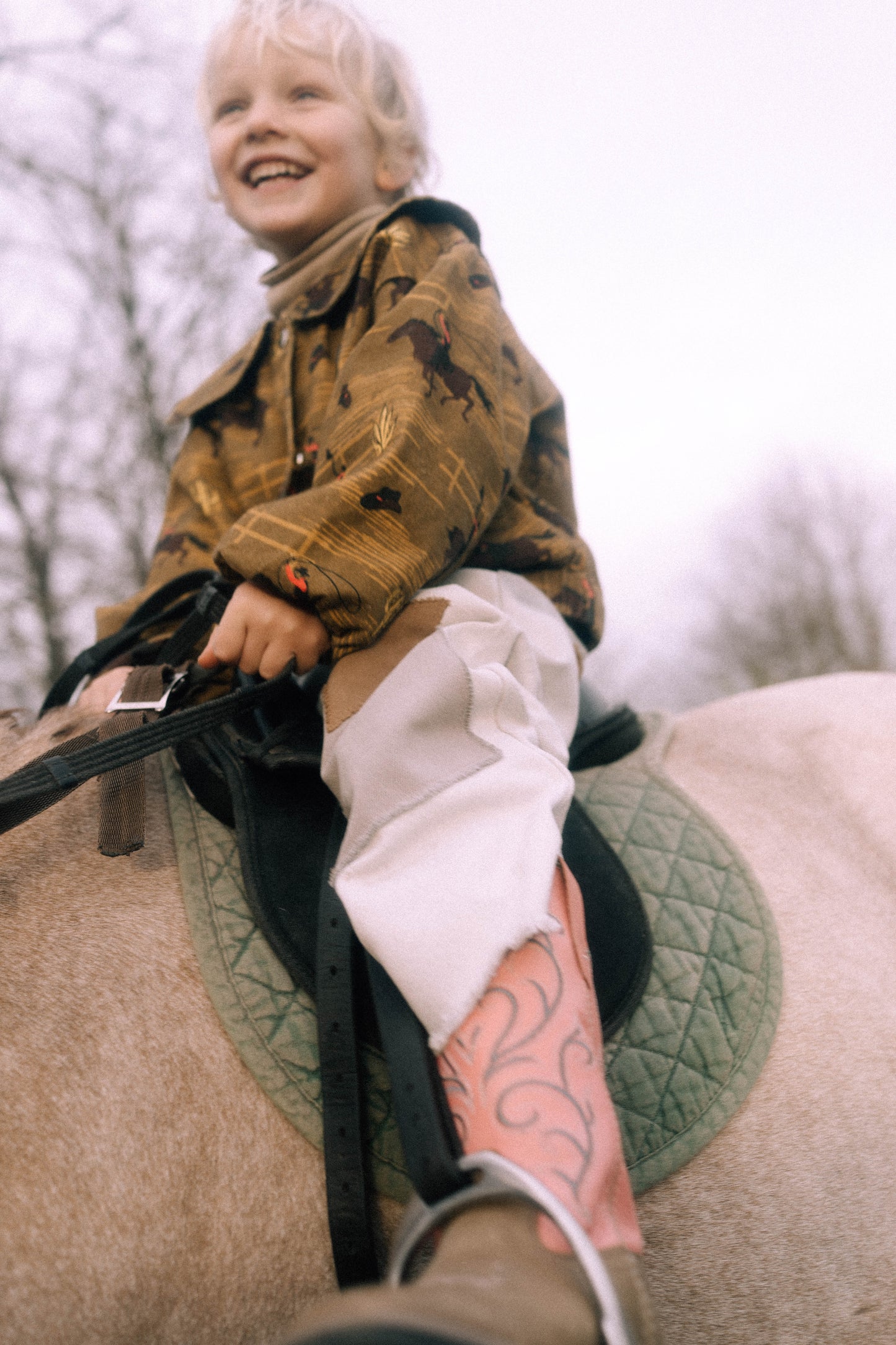 The Prairie Rose Boot – Pink & Tan with Blue Embroidery