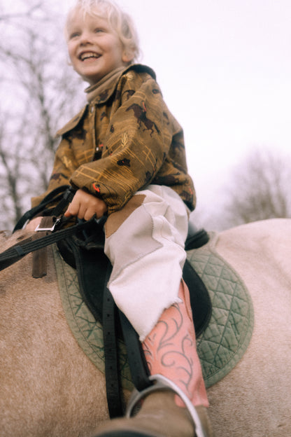 The Prairie Rose Boot – Pink & Tan with Blue Embroidery