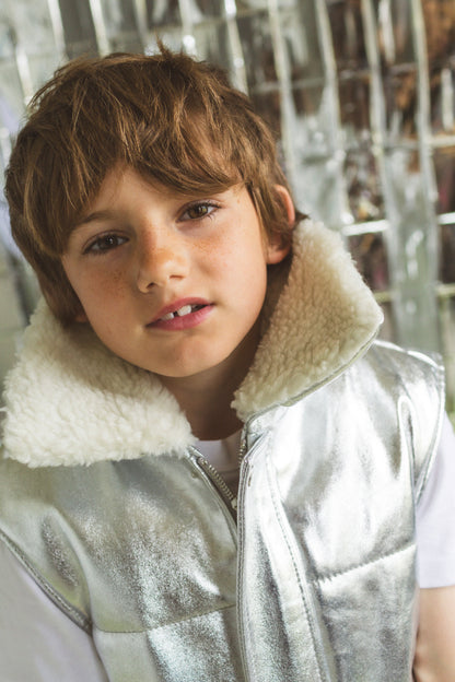 Moonlight Silver Leather Padded Zip Front Gilet