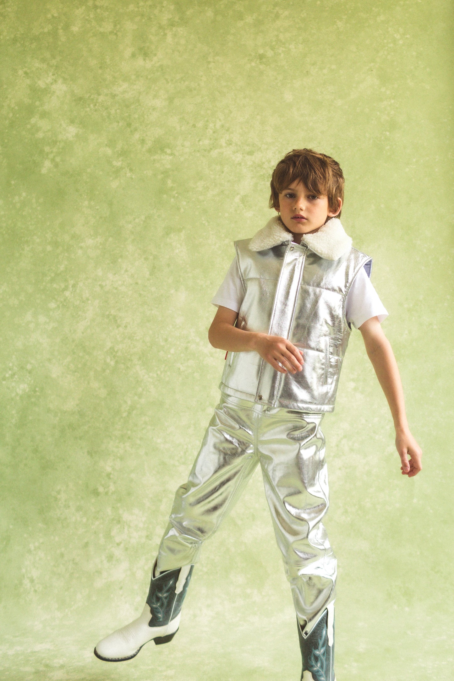 Moonlight Silver Leather Padded Zip Front Gilet