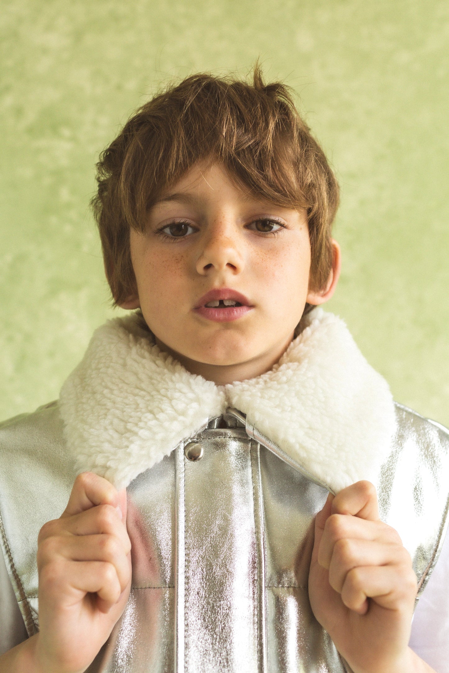 Moonlight Silver Leather Padded Zip Front Gilet