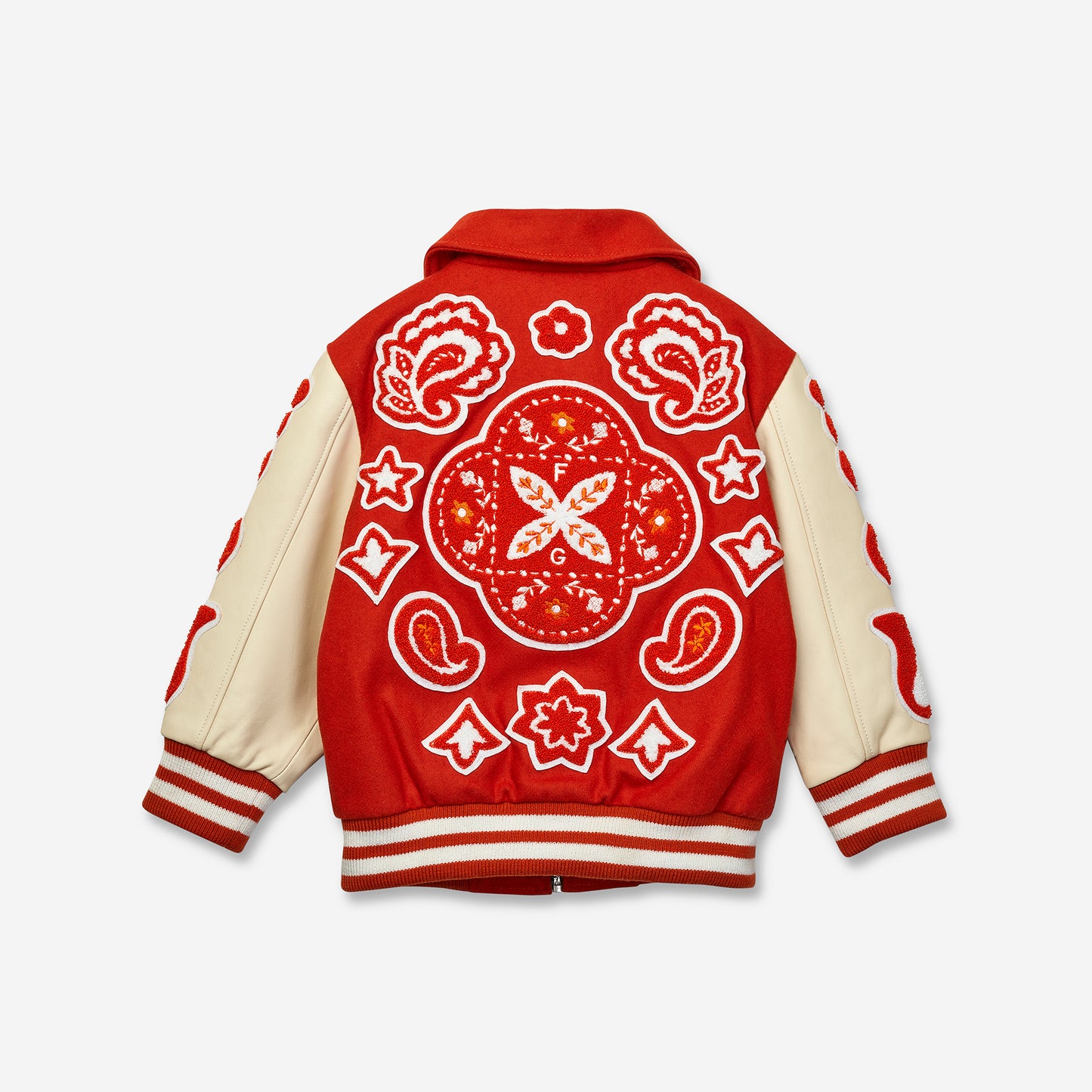 Wool and Leather Orange Boho Zip Front Jacket (Pre Order)