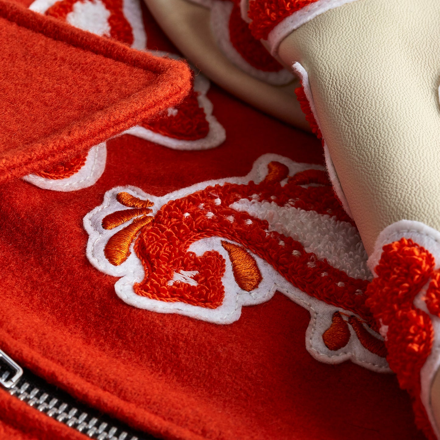 Wool and Leather Orange Boho Zip Front Jacket (Pre Order)