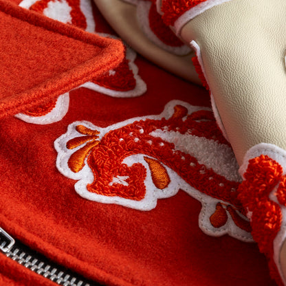 Wool and Leather Orange Boho Zip Front Jacket (Pre Order)