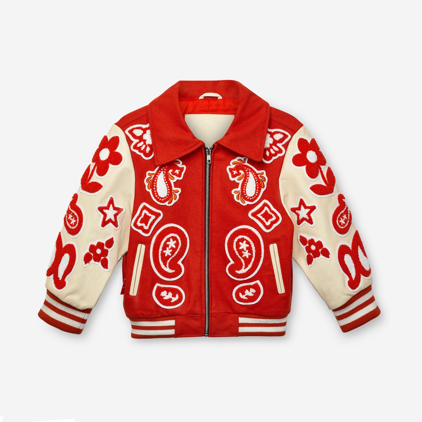 Wool and Leather Orange Boho Zip Front Jacket (Pre Order)