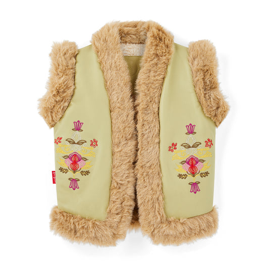 Boho Fur Nappa Leather Vest Sage