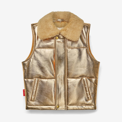 Starlight Gold Leather Padded Zip Front Gilet