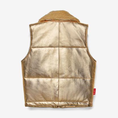 Starlight Gold Leather Padded Zip Front Gilet