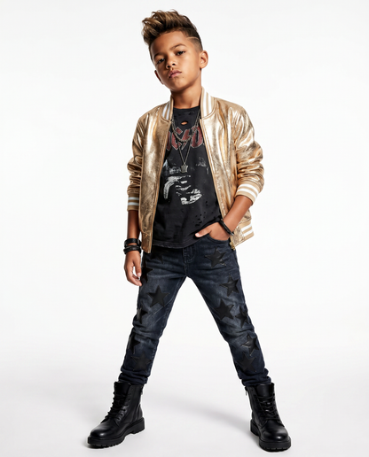 The Stardust Gold Nappa Leather Bomber Jacket