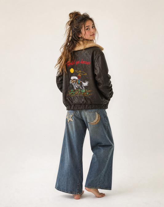 Hold Ya Horses Brown Leather Jacket