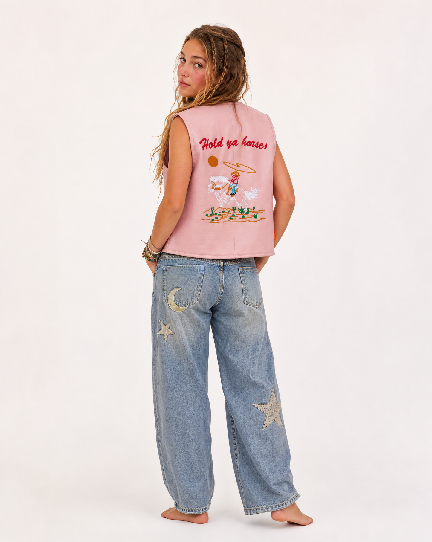 Hold Ya Horses Leather Vest Soft Pink