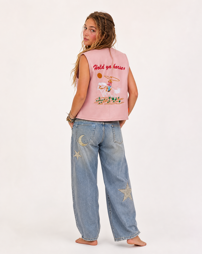 Hold Ya Horses Leather Vest Soft Pink