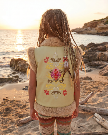 Boho Fur Nappa Leather Vest Sage