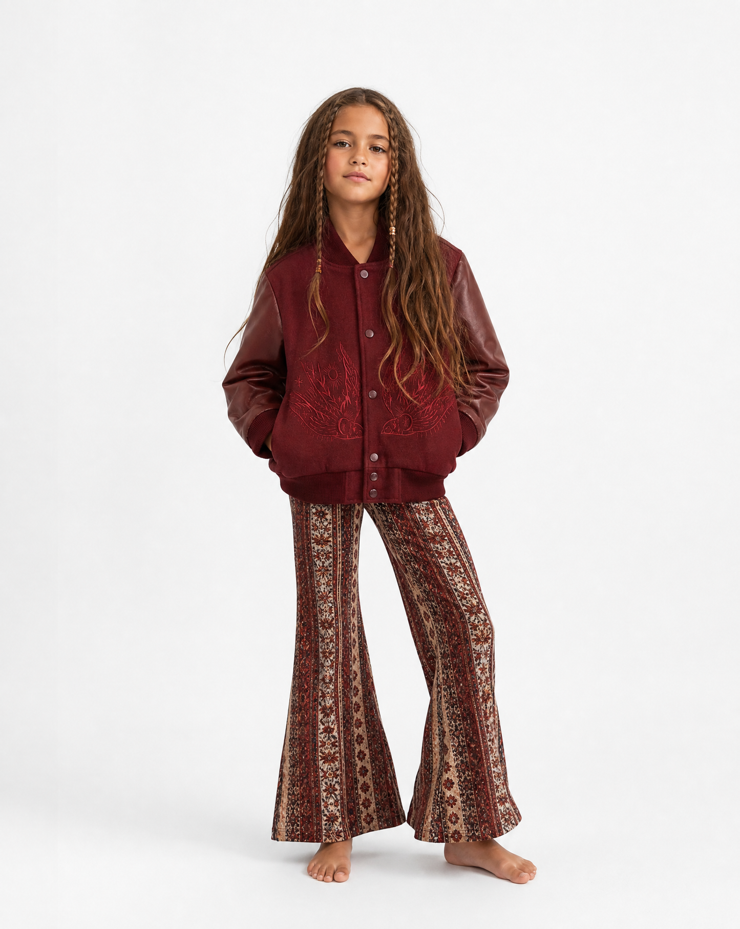 Wild and Free Letterman Maroon Wool and Leather