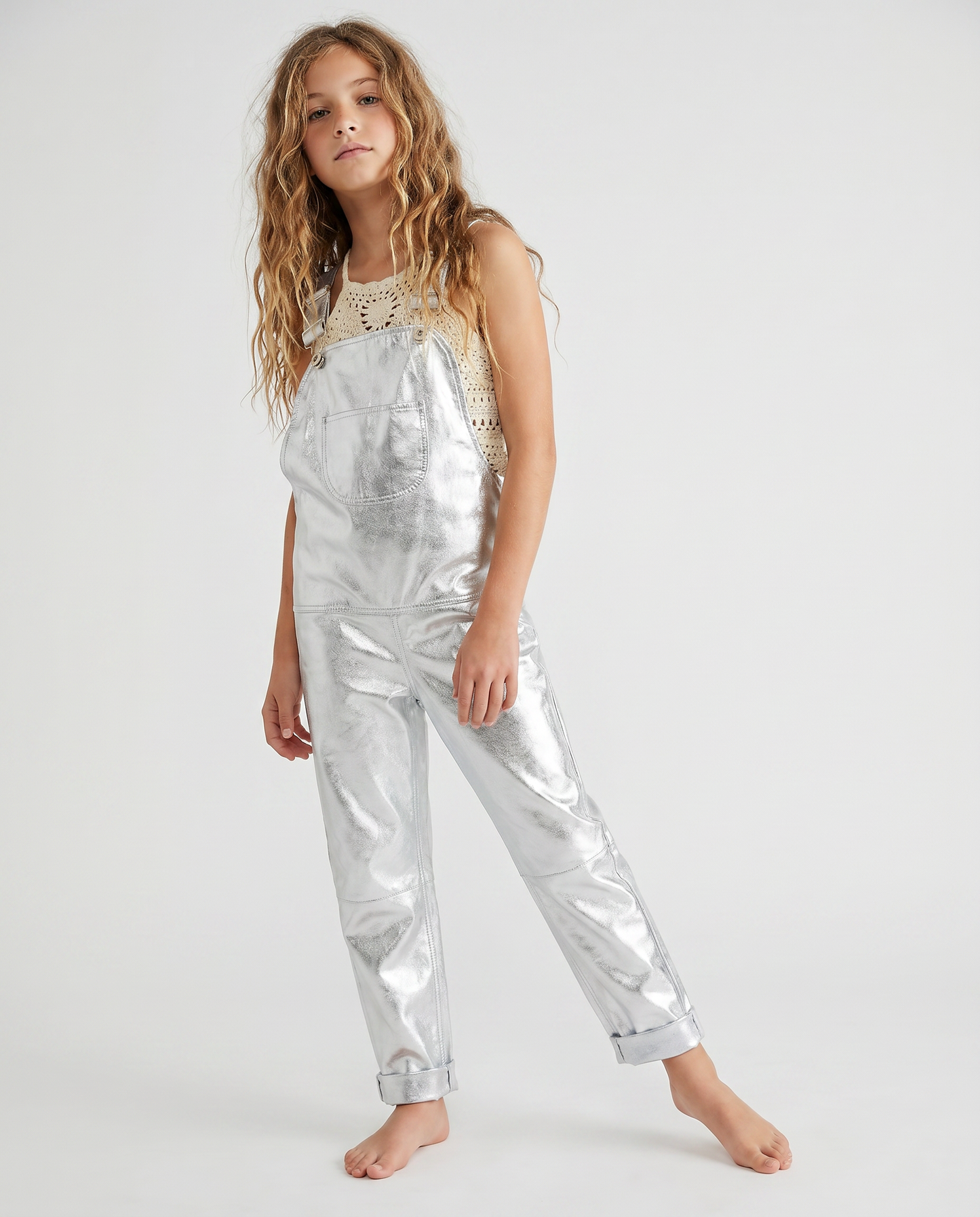 Oversmalls™ Nappa Leather Dungarees Silver